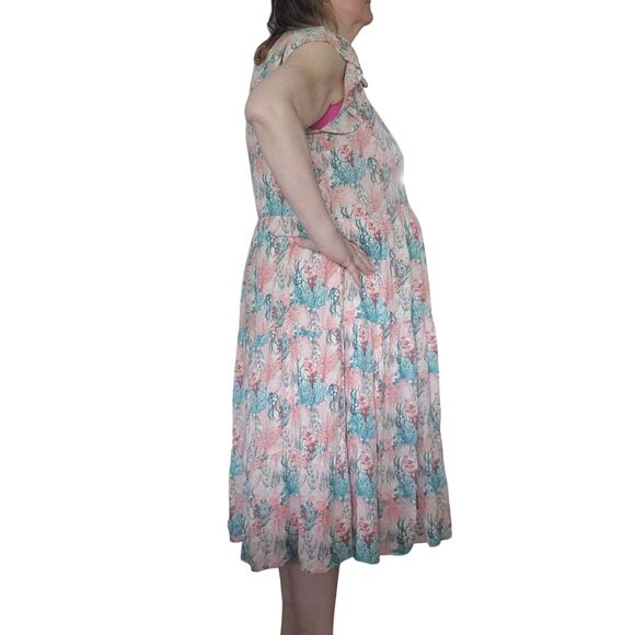 Stitch by Chenault Size XXL Coral Reef Print Tiered Midi Dress Boho Fairy Beach - Picture 3 of 10
